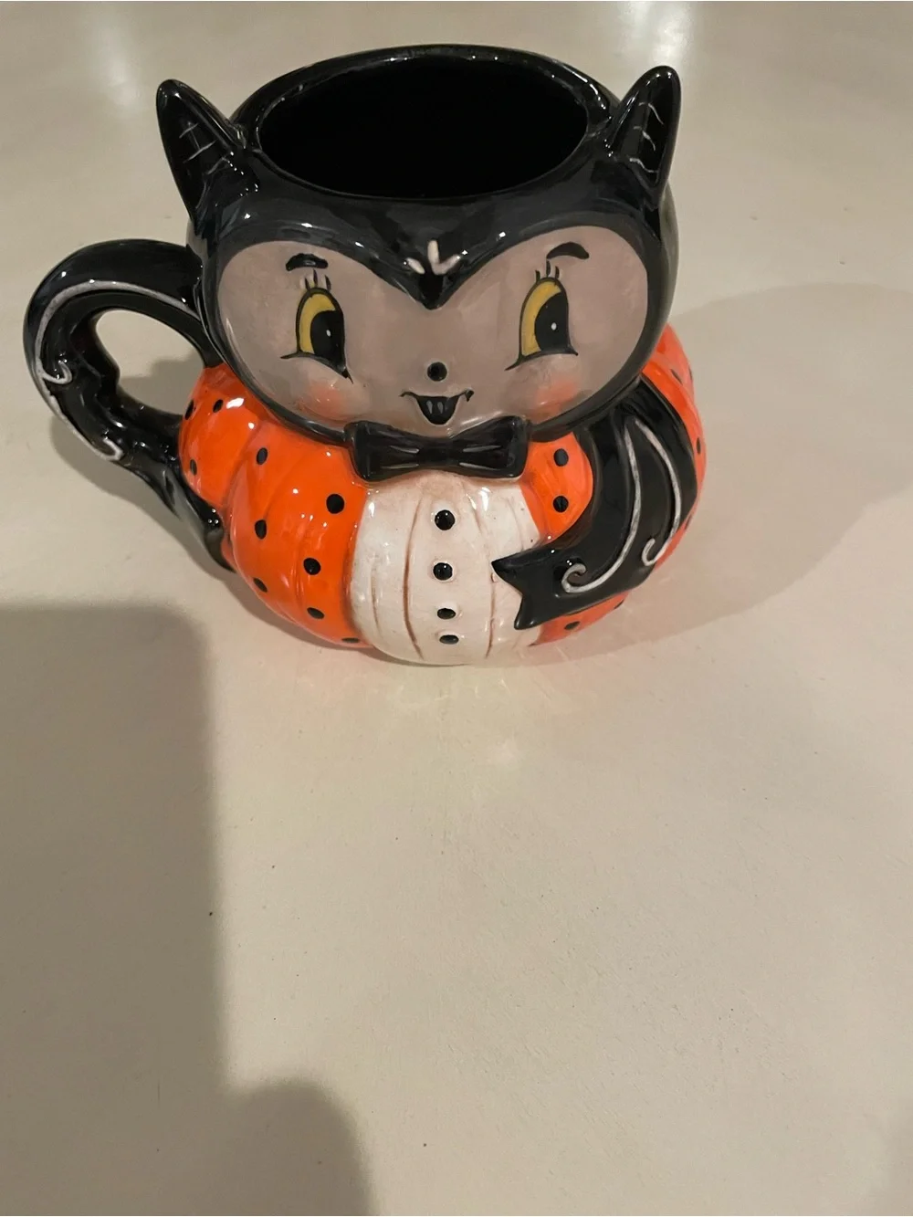 Ceramic Halloween Cat Mug in Orange and Black